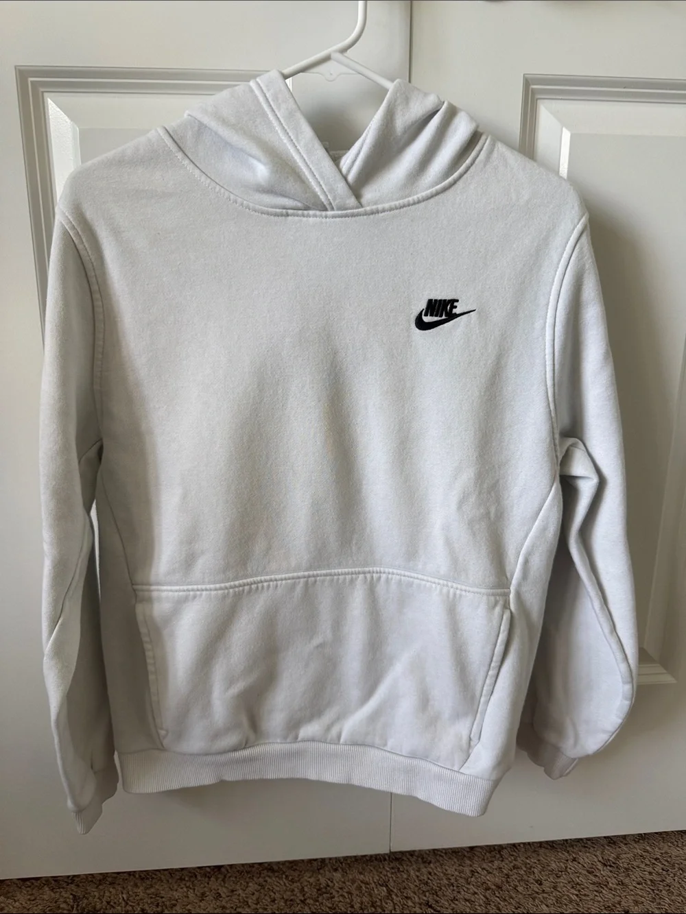 Nike White Kids Pullover Hoodie with Black Swoosh